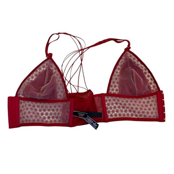 Victoria Secret Luxe Starburst Long Line Triangle Bra Red Sexy Strappy Satin M - Picture 12 of 16
